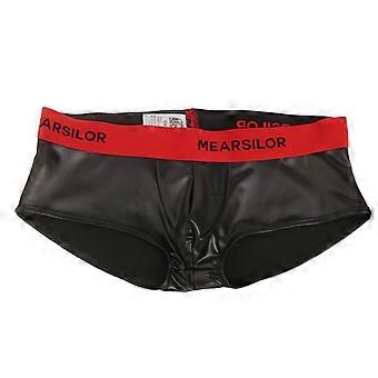 Men Imitation Leather Shorts Pants Erotic Clubwear Letter Print Elastic Waist Boxer Briefs Underpants Lingerie Underwear  Red XL
