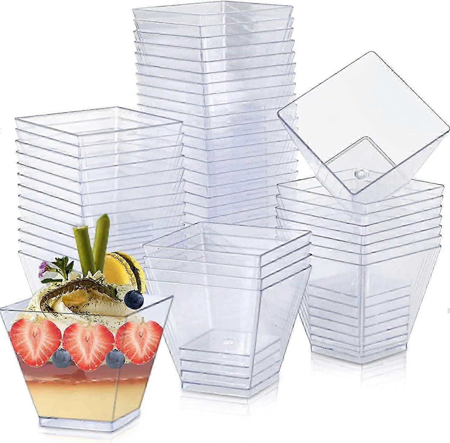50pcs 200ml Plastic Square Dessert Cups Square Clear Plastic Cups Square Small Appetizer Cups