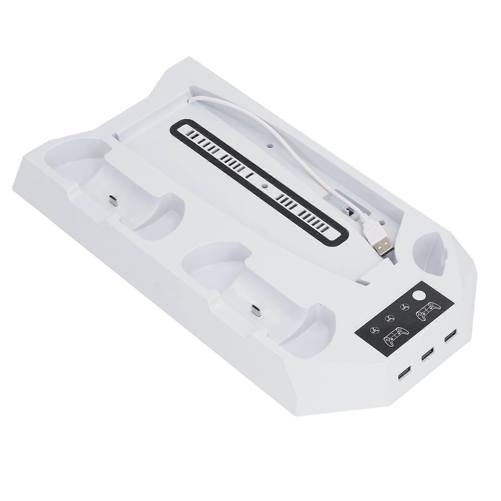 Game Console Cooling Stand with Dual Controller Charging Dock and Silent Fan  White