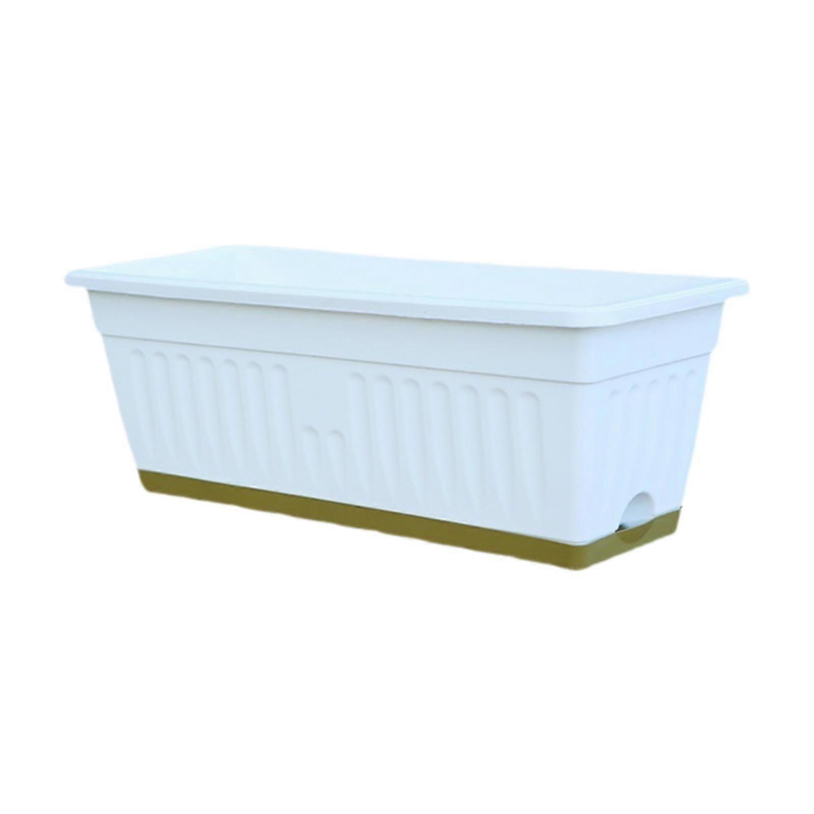 White Rectangular Window Box Planter with Drainage Holes and Detachable Tray for Office