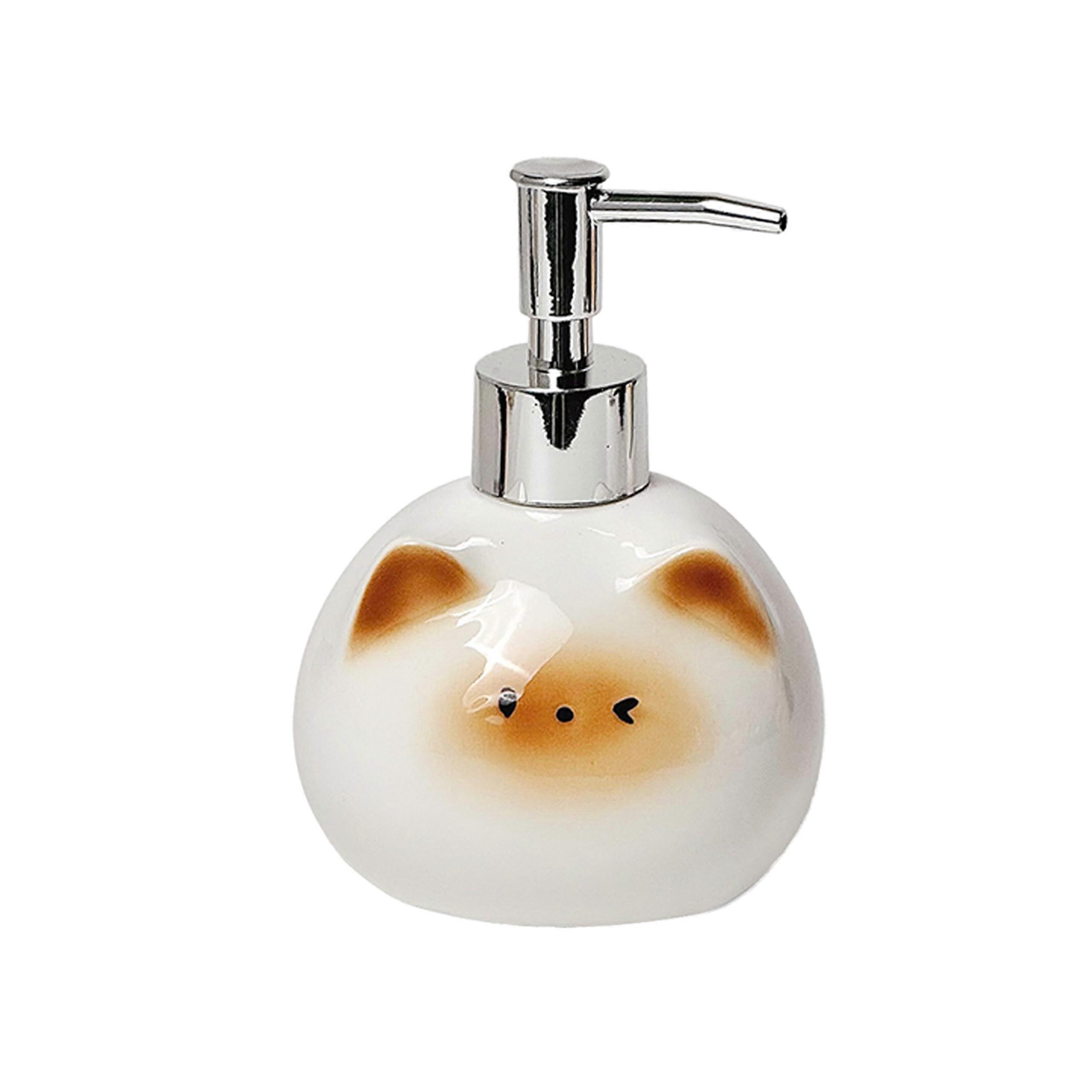White Ceramic Cute Cat Soap Dispenser with Pump for Bathroom and Kitchen, 10oz Refillable