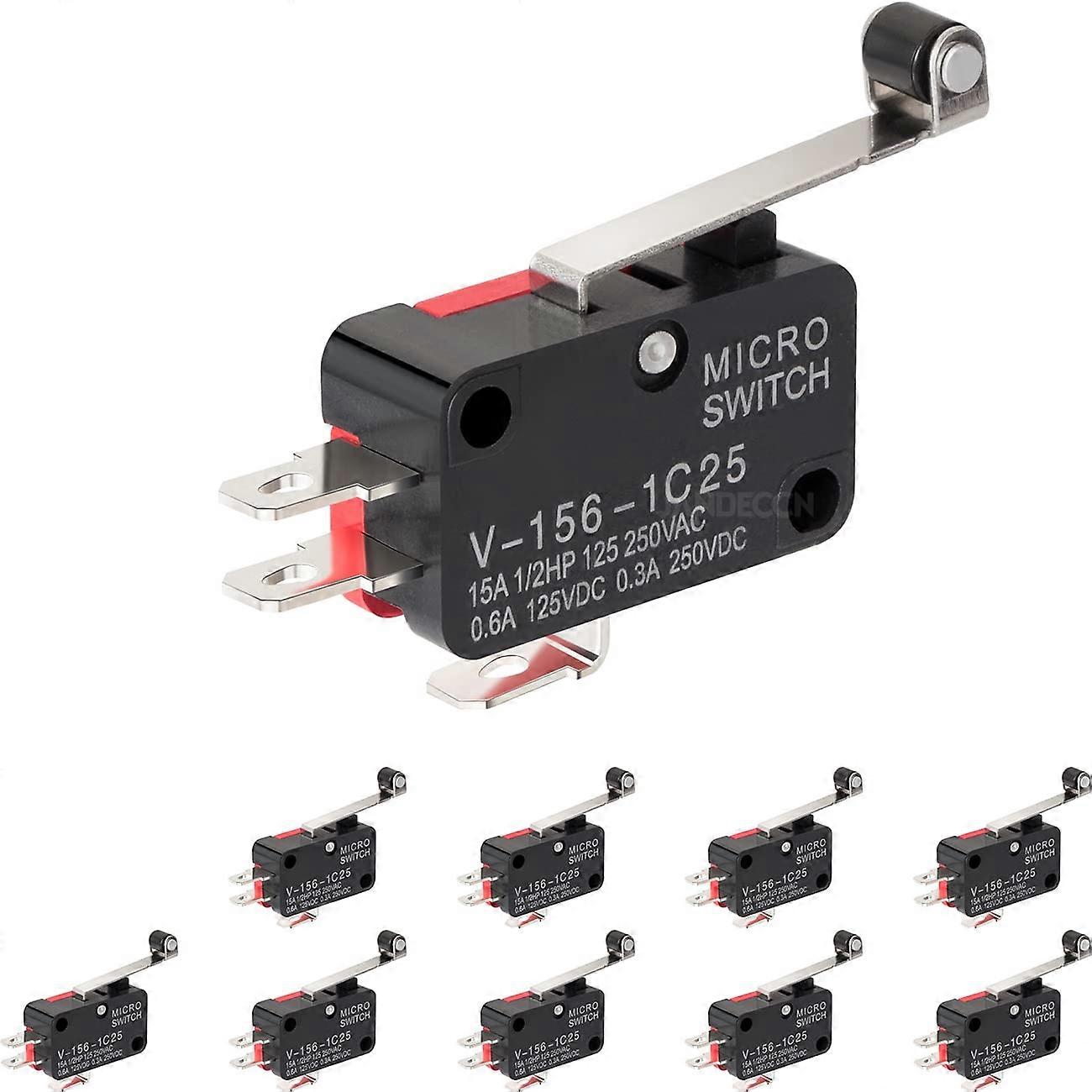 10Pcs V1561C25 Micro Limit Switch SPDT Roller Lever Arm 15A  Sensitivity Durable