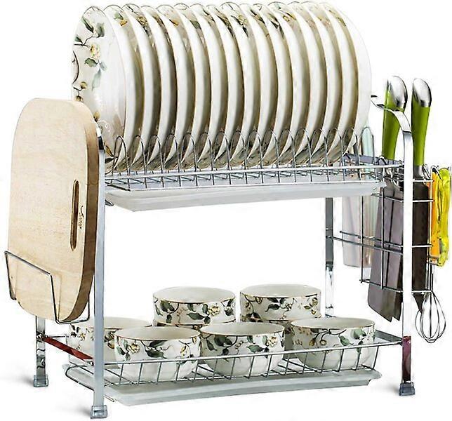 Dish Drying Rack, Food Grade Rustproof, with Drainer Tray, Kitchen Countertop Dish Rack