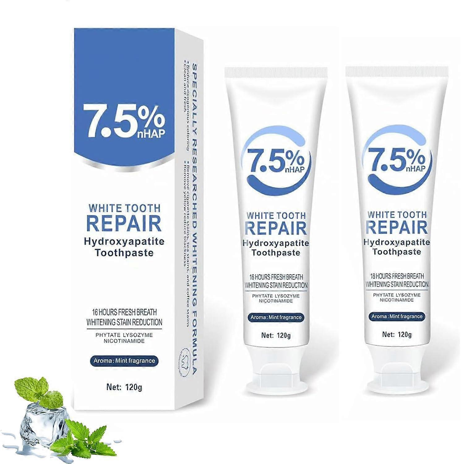 Hydroxyapatite Toothpaste for Sensitive Teeth, Fluoride Enamel Protection, Gentle Mint Twin Pack