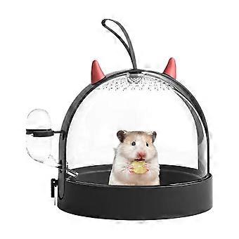 Kleintiertransportbox mit 180° drehbarer Tür und Sicherheitsverschluss, belüfteter Hamster-Reisekäfig mit weichem Silikongriff (Schwarz)