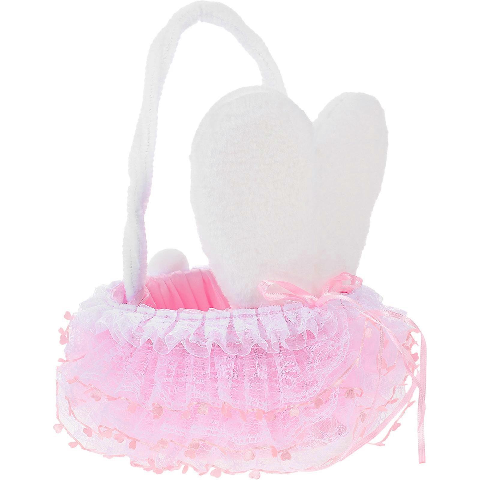 Easter Party Flower Basket for Storage Use with Handle Pink