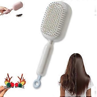 Detangling Hair Brush with SelfCleaning Retraction and Scalp Massage for Wet and Dry Use White