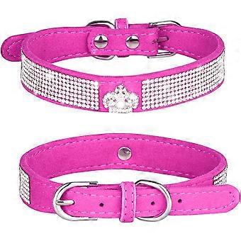 Rhinestone Dog Collar, Cute Dazzling Sparkling Soft Suede Leather Dog Cat Rhinestone Collar Crystal Diamond Pet Dog Puppy Collar