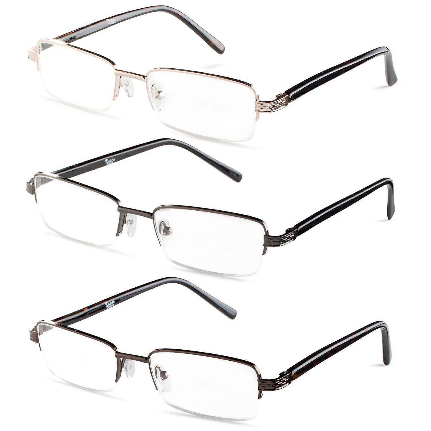 Men's Reading Glasses 3 Pack +3.00 Half Rim Rectangular Frame with Microfiber Cleaning Pouch