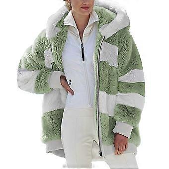 Chaqueta de polar afelpado con cremallera para mujer, capucha, bolsillos y costuras en bloques de color. Abrigo de invierno cálido, gris L, ideal para climas fríos.