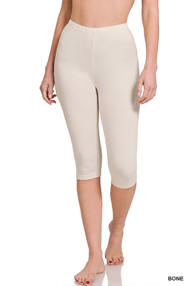 Plus Size Essential Basic Cotton Spandex Stretch Below Knee 15" Length Leggings