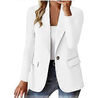 Blazer feminino franzido com mangas 3/4, jaqueta leve e ajustada com ombreiras para ocasiões casuais de negócios, branca, tamanho XXXL