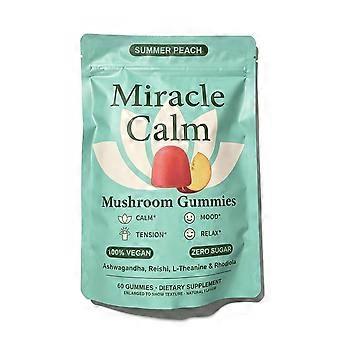 Miracle Calm Mushroom Gels Summer Peach 60 unidades - Cápsulas nutricionais em gel e mastigáveis ​​- Verde