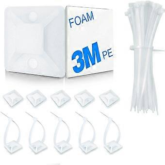 100 Pack Zip Tie Mount mit Kabelbindern, selbstklebende Halterungen für Drahthalter, weiße Kabelmanagement-Clips Wandanker
