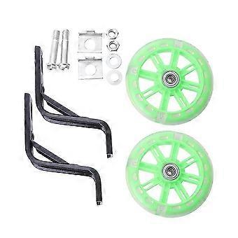 Kids Bike Training Wheels with Flashing Lights, Steel PVC, Adjustable Sturdy Safety Support for Bicycle, Green 2Pcs