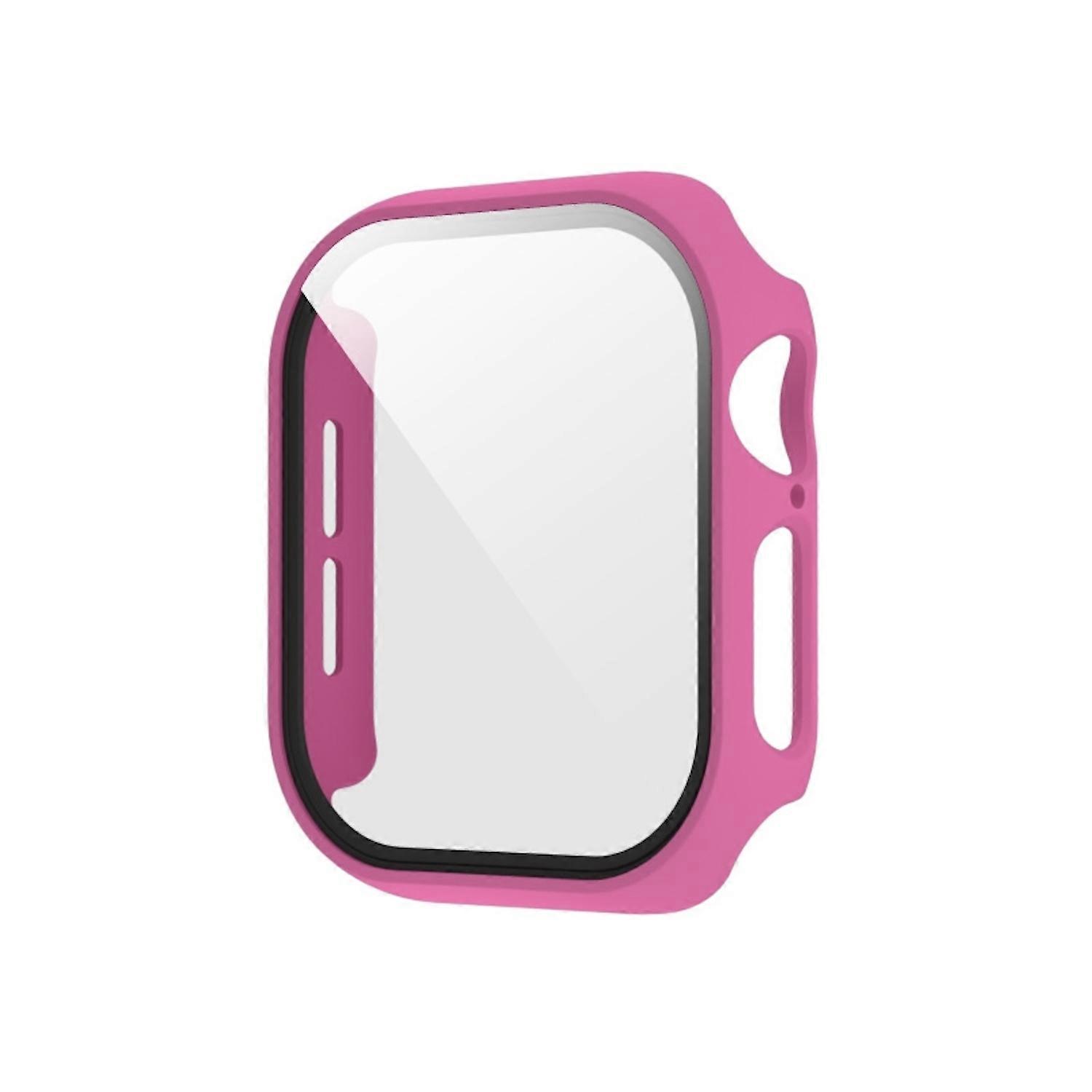 For Apple Watch Series 11 / 10 42mm Plastic PC Smart Watch Case + Tempered Glass Protector Pink