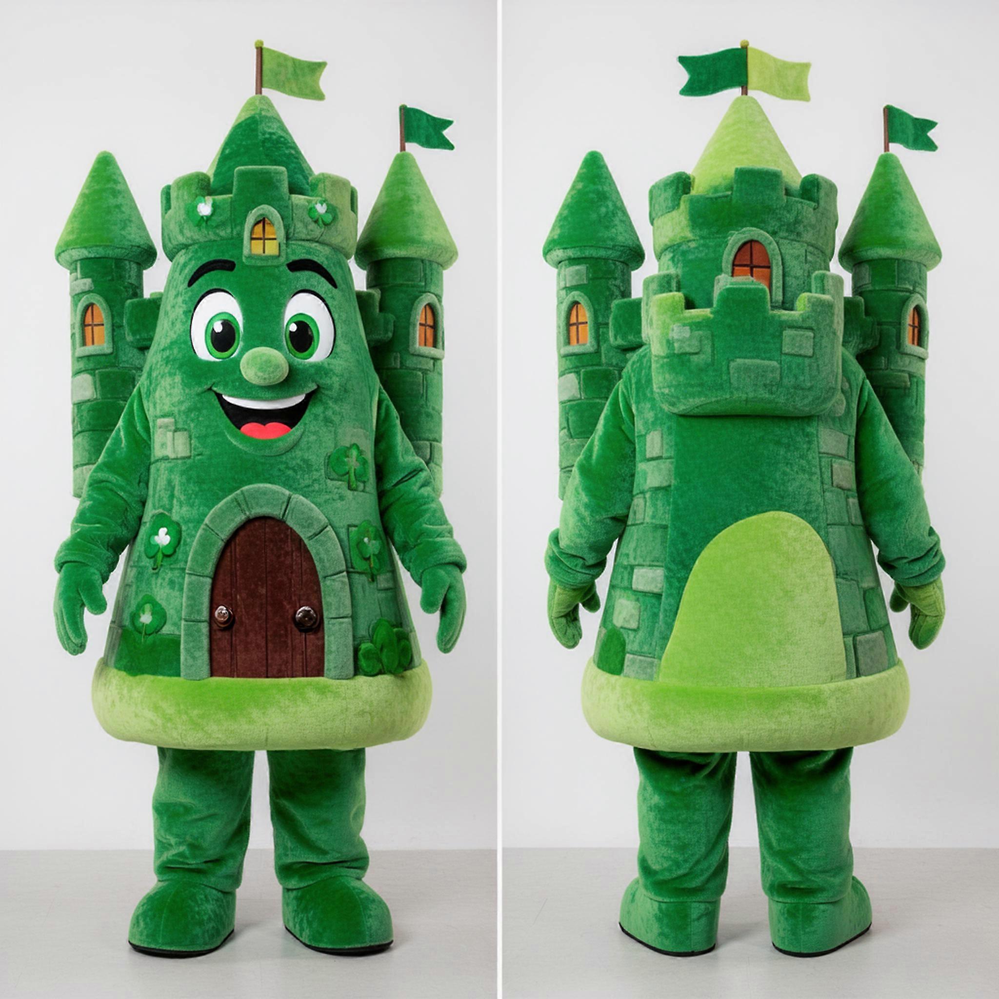 MASTICOT Emerald Green Friendly Irish Castle Mascot