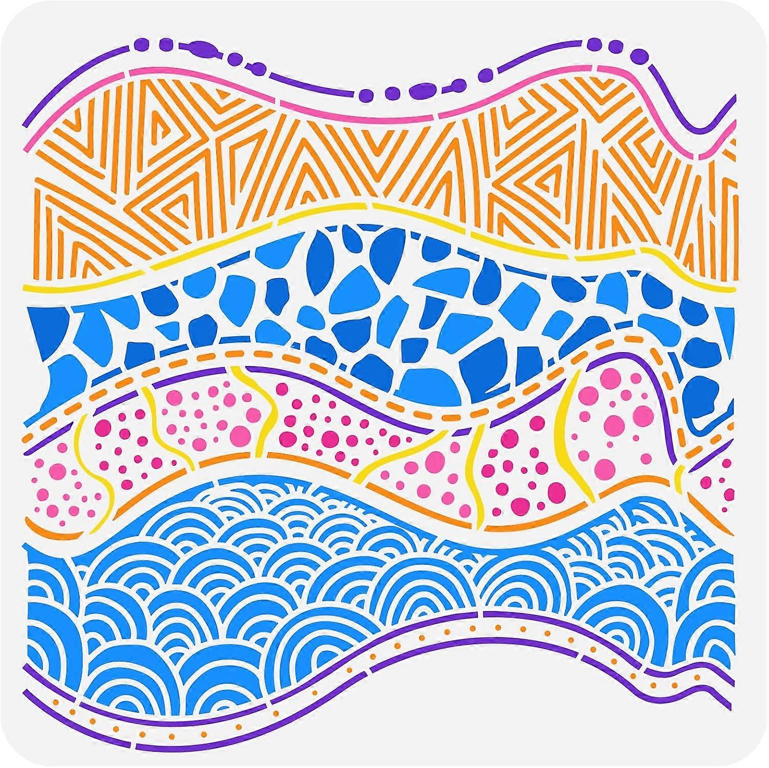 Crazy Waves Painting Stencil 11.8x11.8 inch Rock Layer Pattern Template Plastic Triangle Spots Waves Pattern Large Reusable
