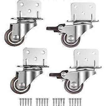 Set Of 4 Small Furniture Swivel Casters, 25mm With Brake, L-mount Plate, Suitable For Furniture, Flower Stands, Nurseries (25mm)