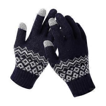 Blue Knitted Warm Winter Gloves- Sports Gloves Windproof Anti-slip Gloves For Running Cycling Hiking-brnv