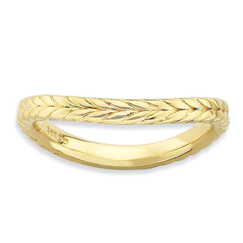2.25mm 925 Sterling Silver Patterned Stackable Polished Gold PlatedWave Ring-Stackable-Ring for Women - Ring Size: 5 to