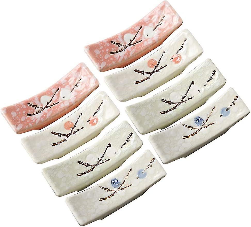 8pcs Ceramic Chopstick Rest Chopstick Holder Creative Japanese Plum Pattern Chopstick Tray Spoon Fork