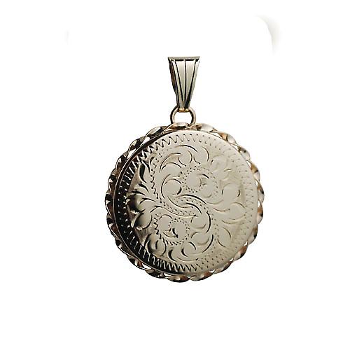 9ct Gold 25mm hand engraved twisted wire edge flat round Locket