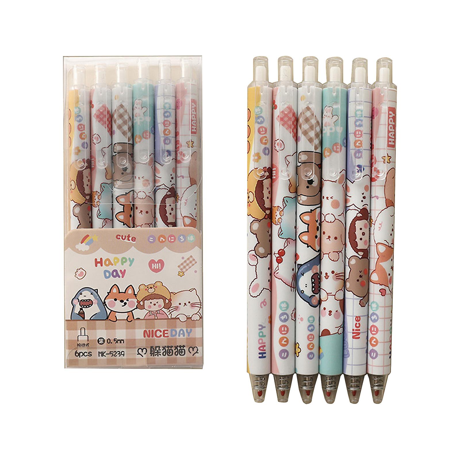 6 Pcs Retractable Gel Pens Set Large Ink Volume 0.5mm Bullet Point for Students