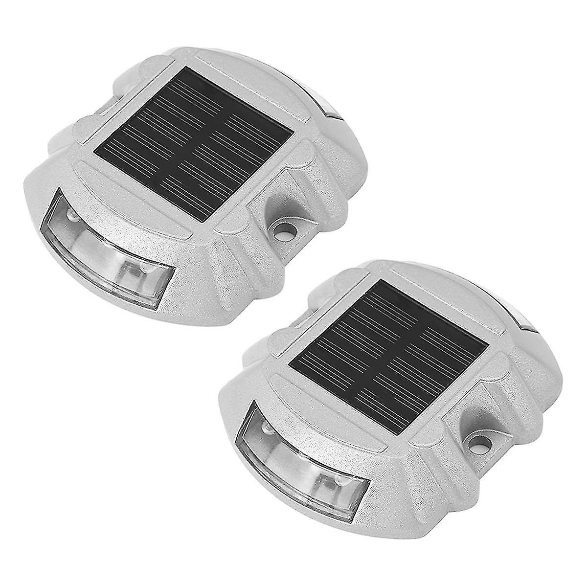Reusable Solar Road, 2pcs 6 Led Stud Lights Ground Garden Lawn Path Deck Dock White Warning Lights(