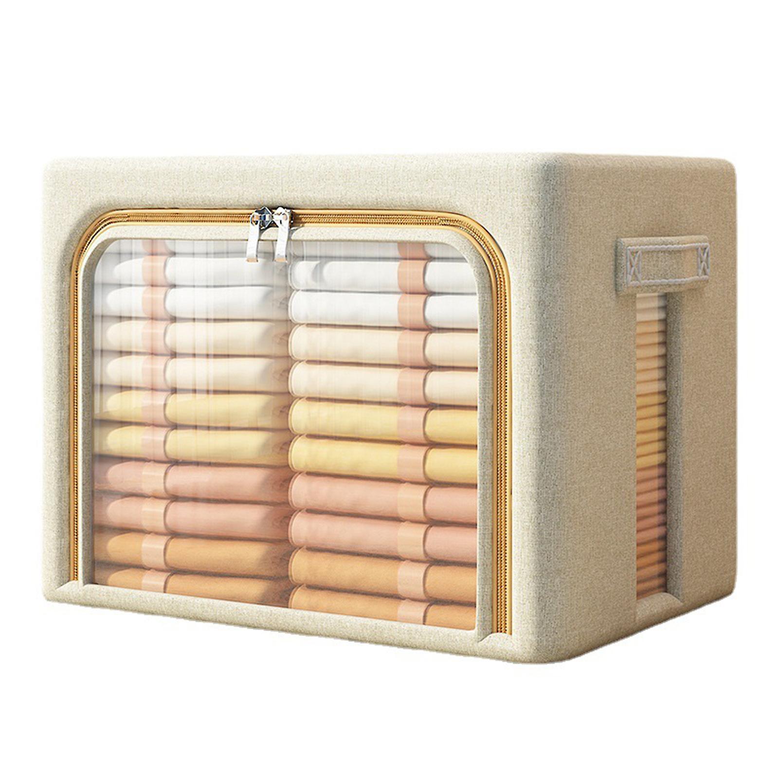 Foldable Large Clothes Storage Bins Stackable Linen Fabric Box Organizer For Blankets Comforters Clothing