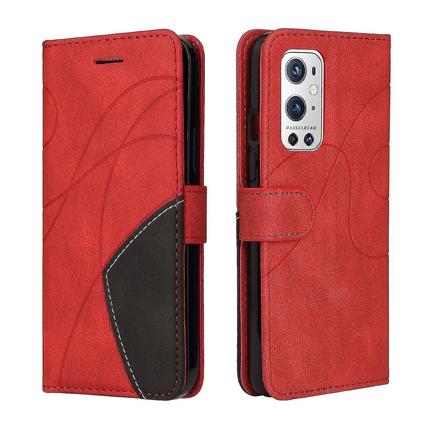 Oneplus 9ProケースカードPUホルダーレザーキュアウォレットフリップカバーと互換性があります-赤