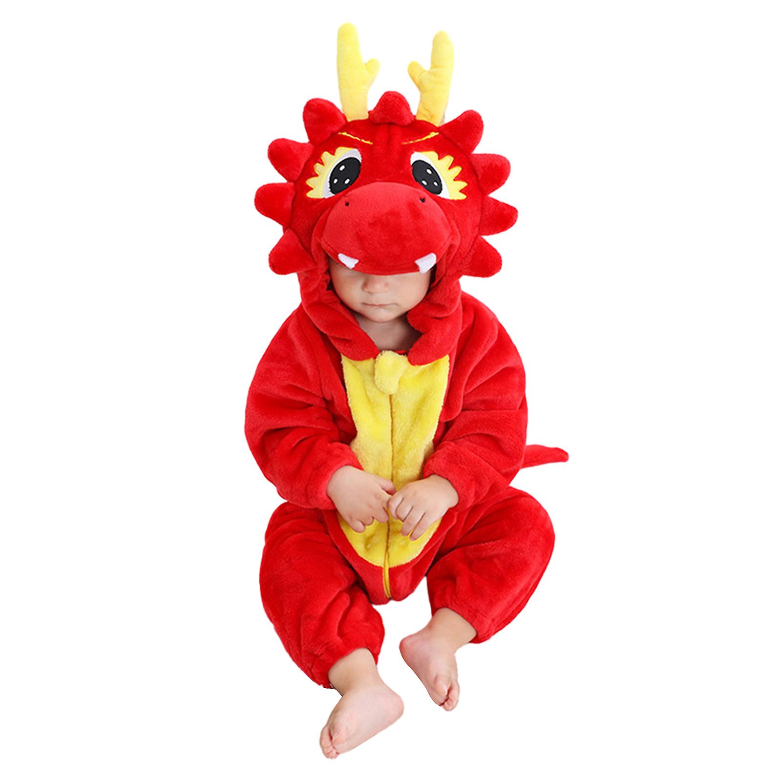 Cartoon Red Dragons Flannel One Piece Pajamas Comfortable Soft Night Clothes for Kids Boy Girl