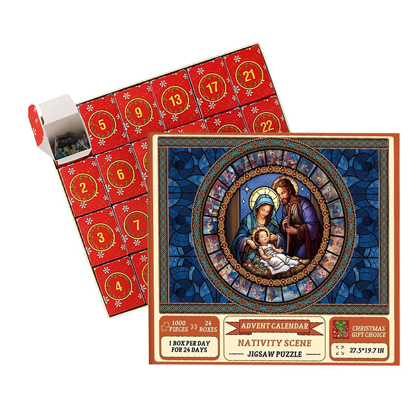 Xmas Countdown Calendar Nativitys Scene Jigsaw Personalized Counting Calendar Gift for Adults Kids