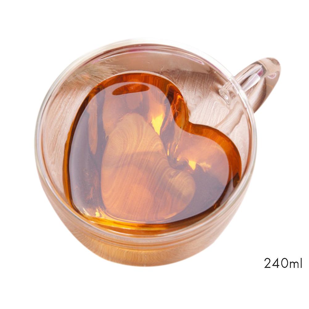 Tasse en verre créative en forme de cœur à double paroi 240ml Tasse à café de thé résistant à la chaleur Conception durable claire Cadeau de qualité supérieure pour une occasion spéciale