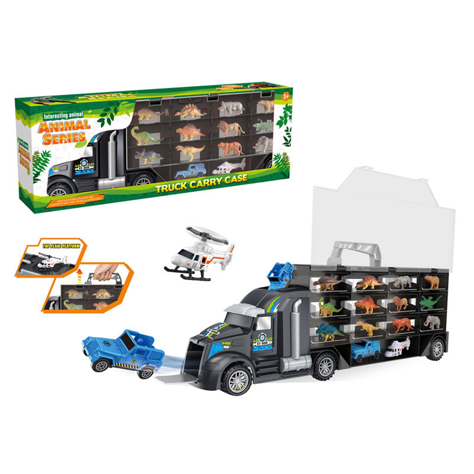 Dinosaur Transport Truck Sliding Car Carrier Storage Set with Simulation Animal & Vehicle Toy Gift for 3+ Year Old New