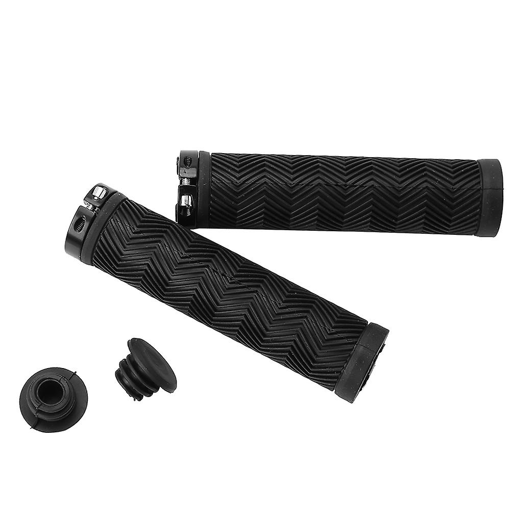 Anti-slip Rubber Bicycle Handlebar Grips with One-sided Metal Lock (Black)