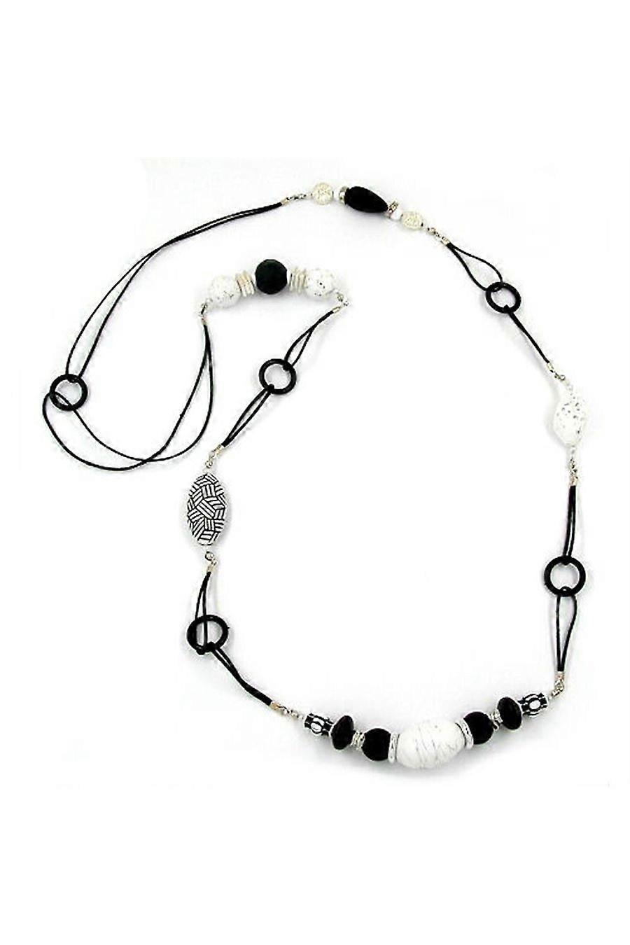 Necklace Black & White Beads 100cm - Gl01558