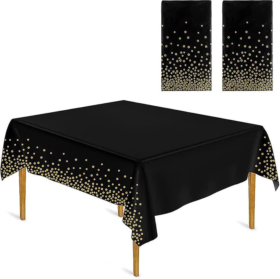 2 Pack  Disposable Table Cloth, Dot Black Gold Tablecloth, Confetti Rectangle Gift