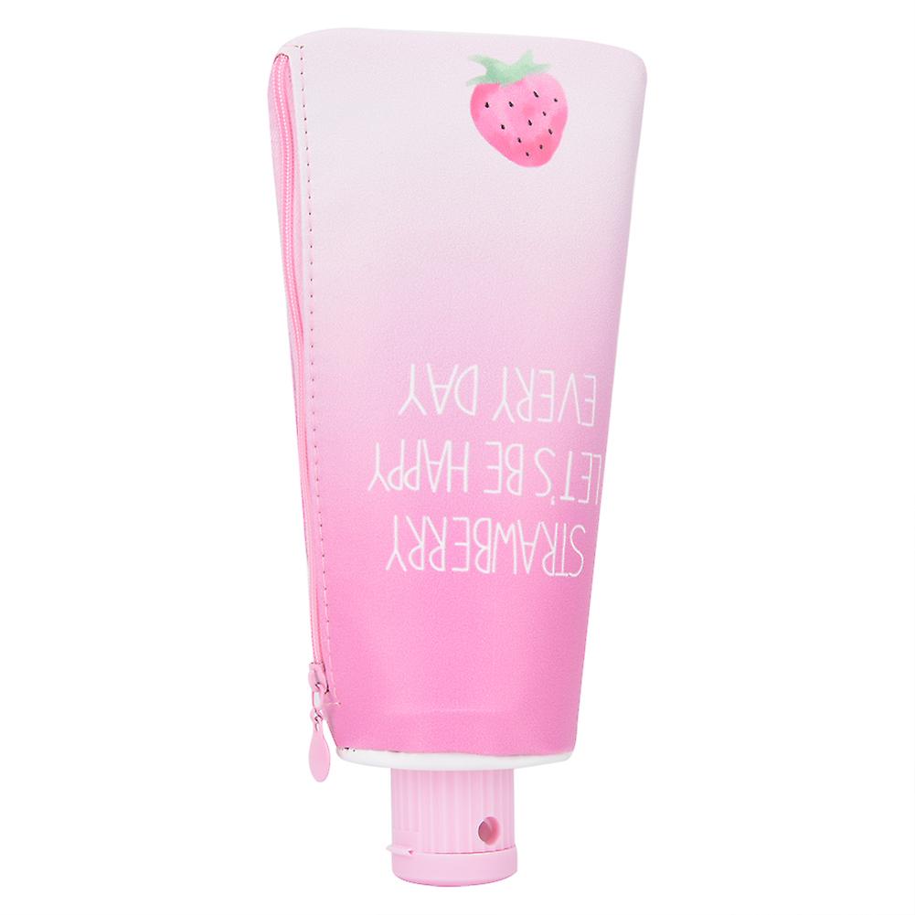 Toothpaste Shape Pen Storage Bag with Sharpener Mini Pencil Case(One Strawberry)