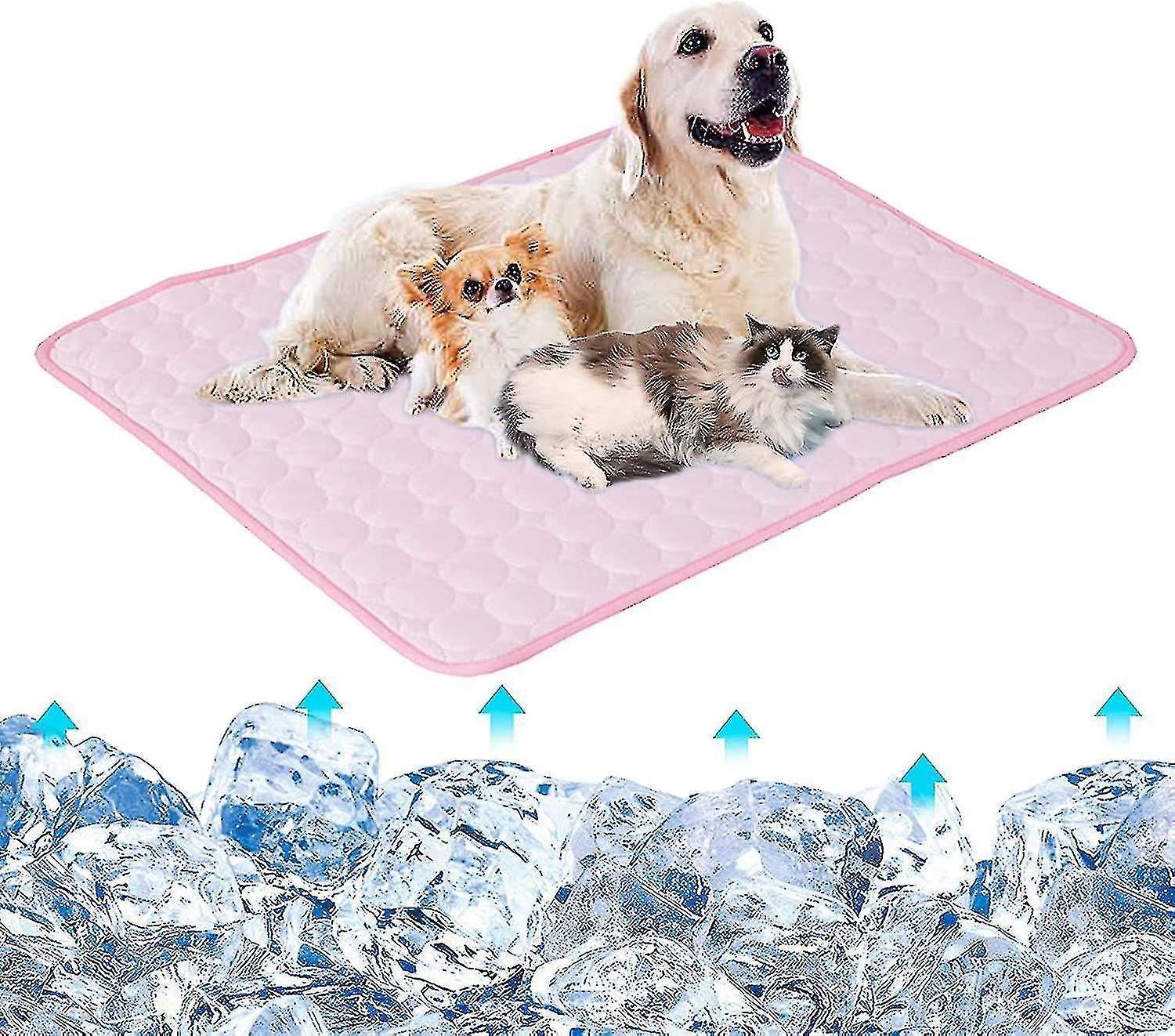 犬用冷却マットスリーピング冷却パッド洗えるアイスシルククールブランケット犬小屋ソファベッドピンク(XS)