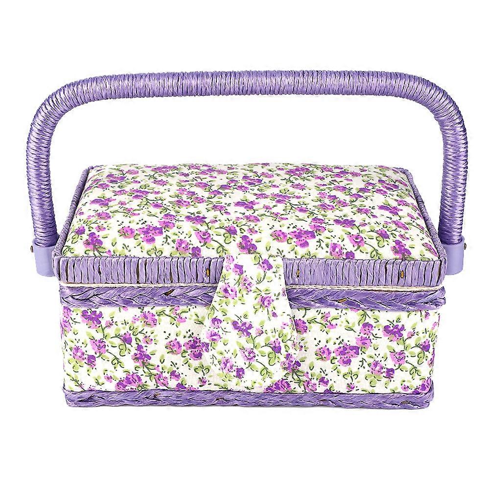 Fabric Craft Handmade Sewing Basket Thread Needle Storage Box Organizer Flower Printed