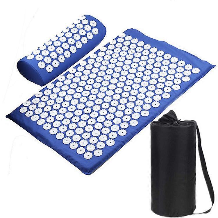 Set d'acupression (bleu), tapis d'acupuncture et oreiller, tapis de massage pour la maison avec sac de rangement