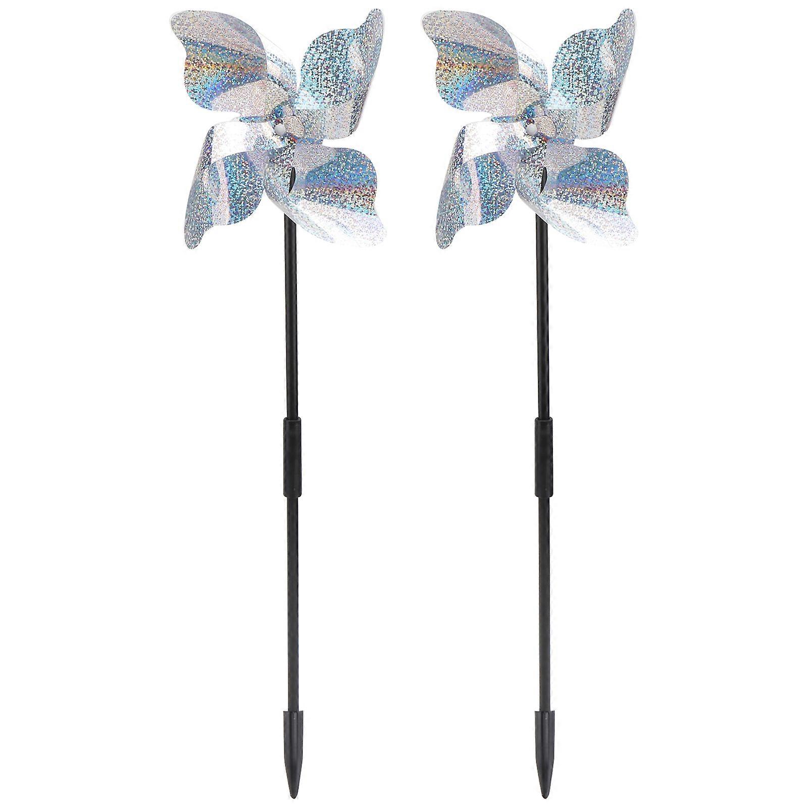 2PCS Bird Repellent Device Wind Windmill Shaped Bird Repeller (Silver)