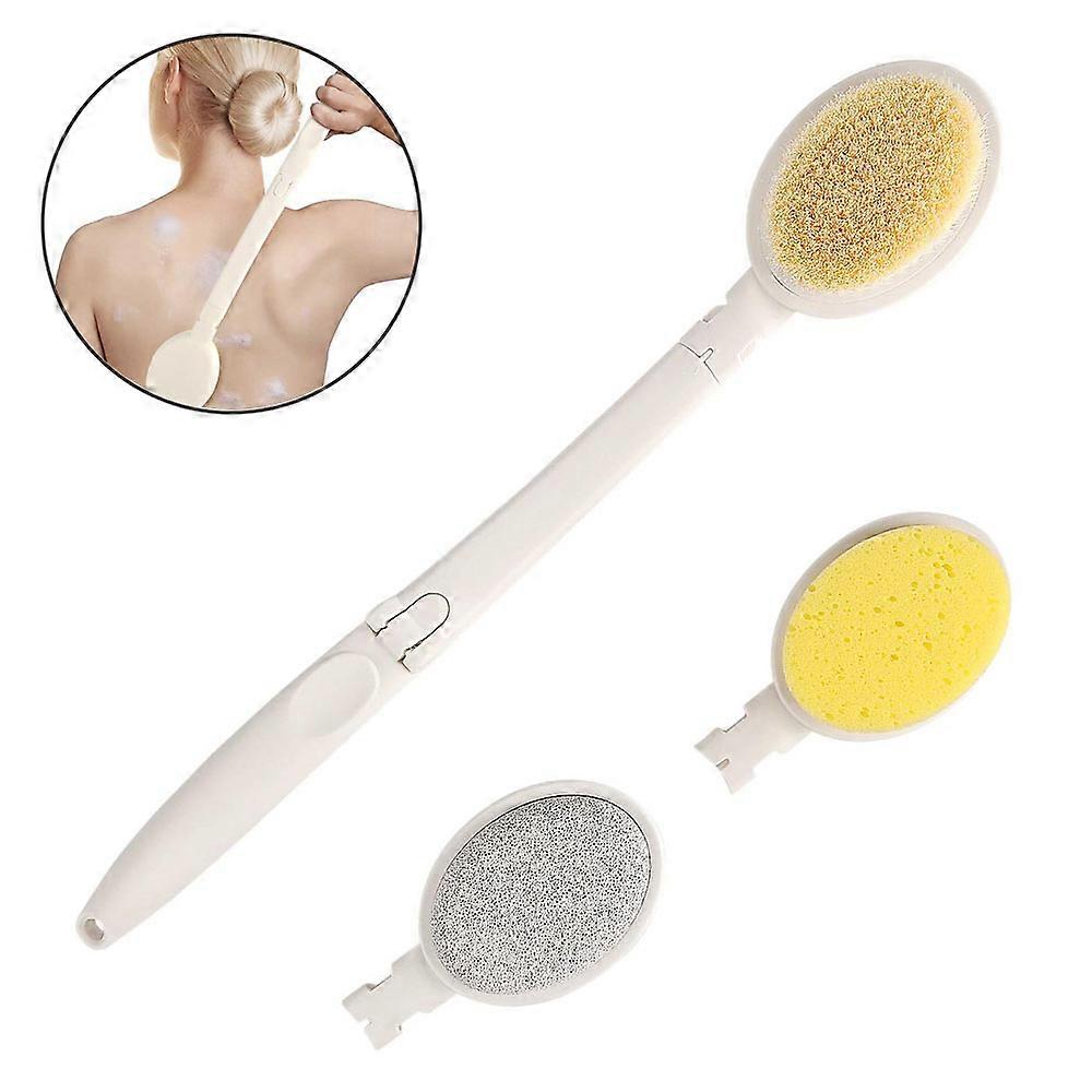 Bathroom body brush set with long handle, 3 in 1 foldable shower brush, back brush with brush sponge floating stone, suitable for bathing and showerin