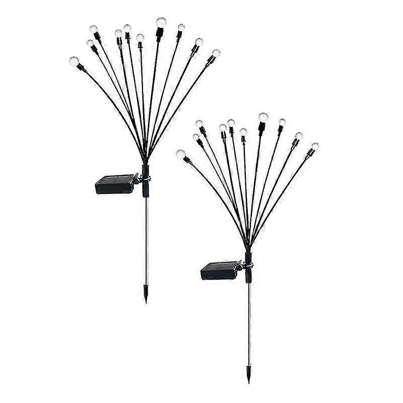 2pcs 10 ראש אורות גחלילית מופעל על ידי השמש, 10 הוביל חיצוני עמיד למים אורות גן מתנדנדים סולאריים