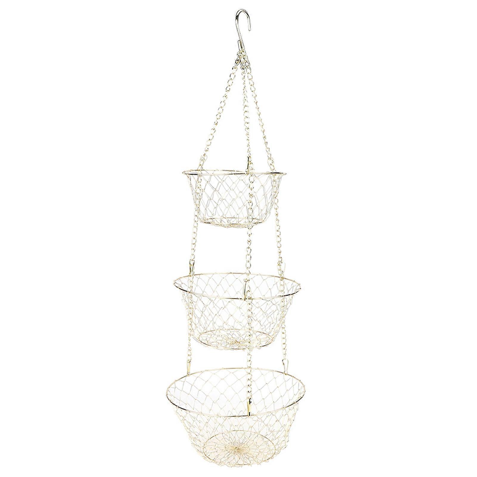 Multifunctional three-layer detachable hanging fruit basket vegetable storage rack for kitchen garden