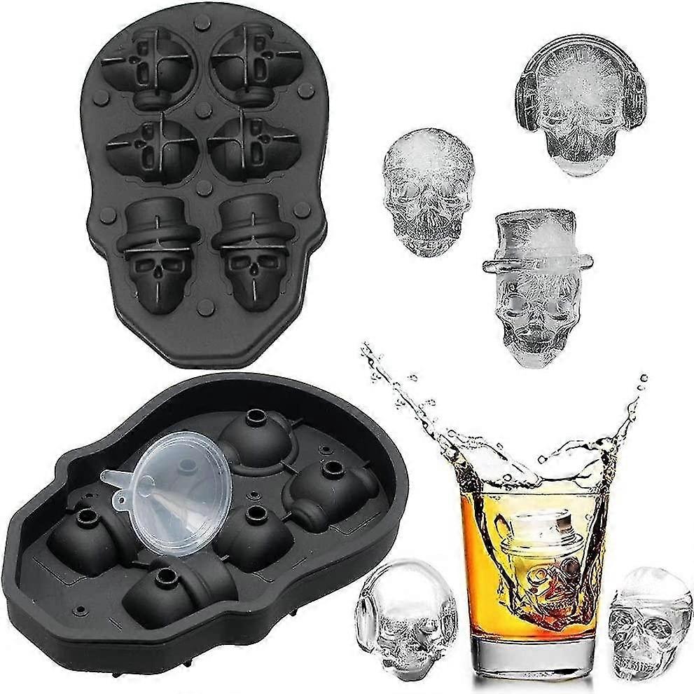 Skull Ice Cube Molds, 3D Skull Ice Cube with Lid, Funny Skull Ice Cube Molds for Whiskey, Cocktails