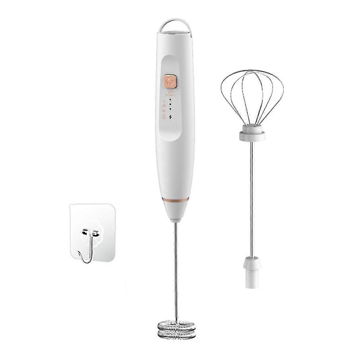 Milk Frother Mixer Rechargeable Handheld For Coffee With 2 Whisks,usb Electric Hand Blender Stick,3