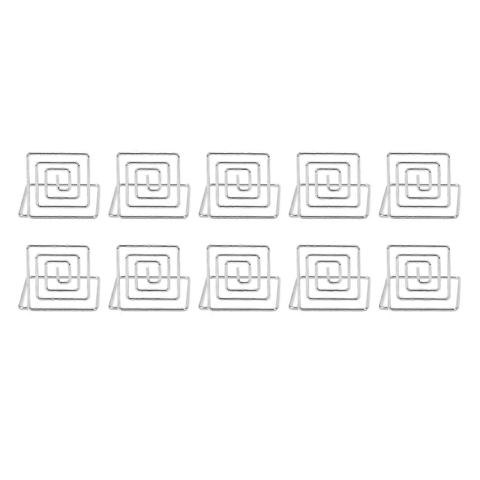 10Pcs Business Card Holder Mini Cute Metal Desktop Message Display Stand for Table Number Photo Memo BanknoteSilver