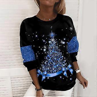 Weihnachtsshirt Für Damen – Langarm-Sweatshirt Mit Glitzer-Druck, Oversize, Weihnachtsbaum-Motiv
